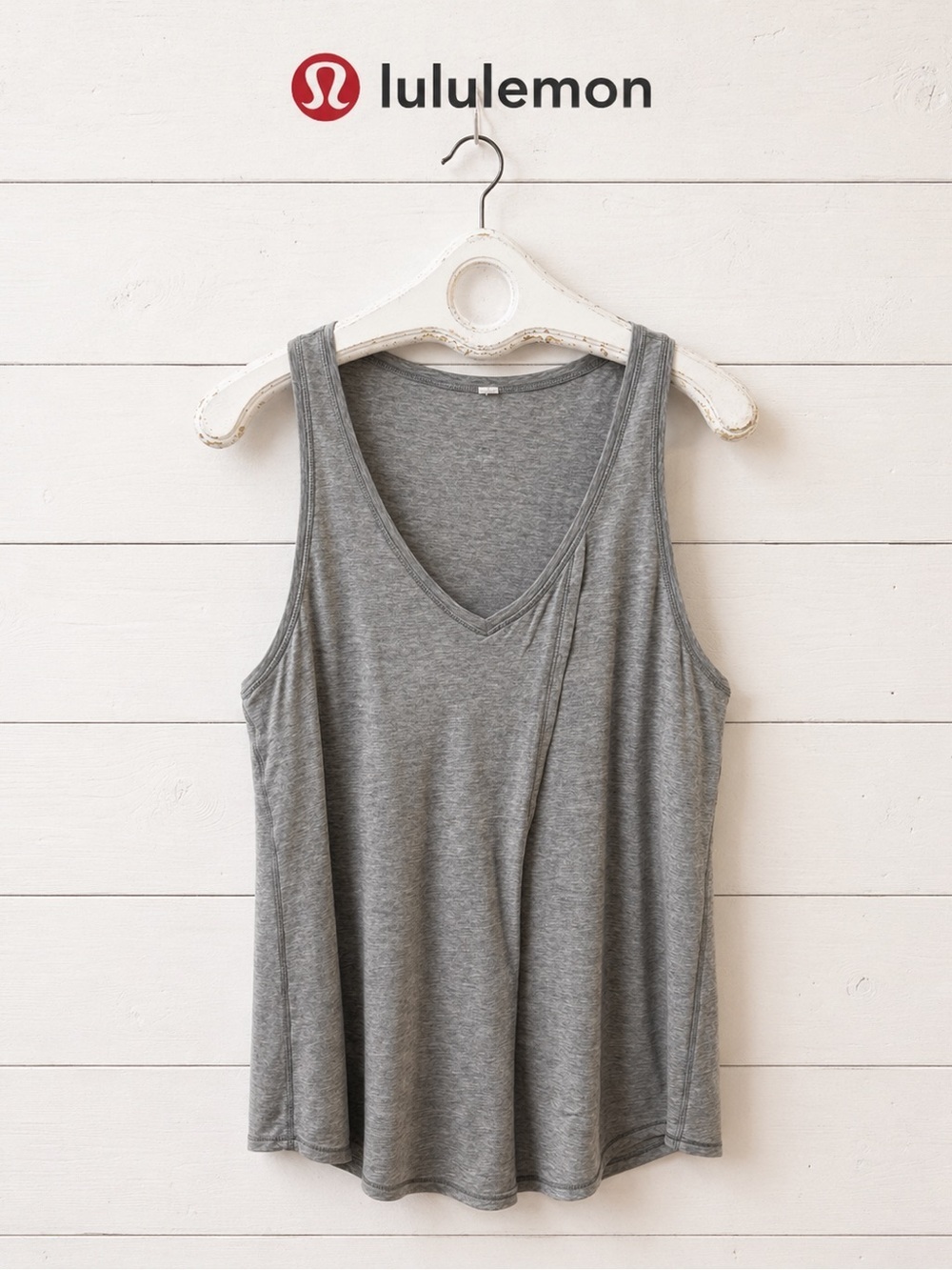 LULULEMON Heathered Grey V-Neck Wrap Tank Top 8